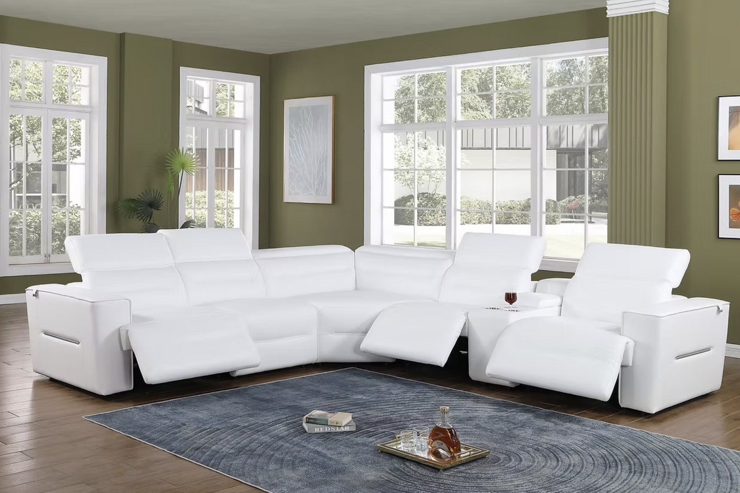 MI-1260 Nexus White Italian Leather Power Sectional