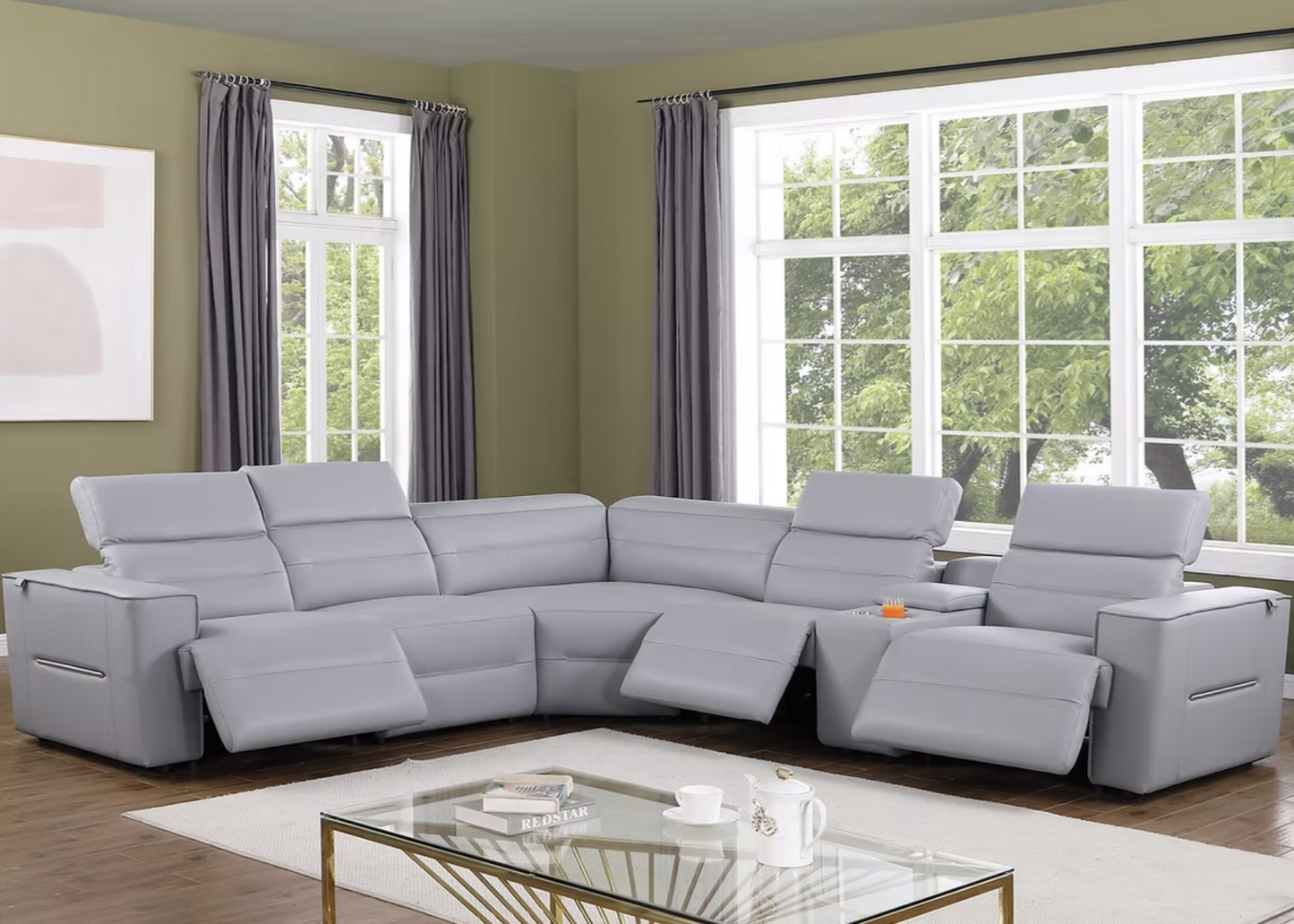 MI-1260 Nexus Light Blue Italian Leather Power Sectional