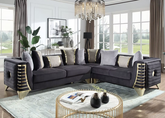 S4020 Donovan Black & Gold Velvet Sectional