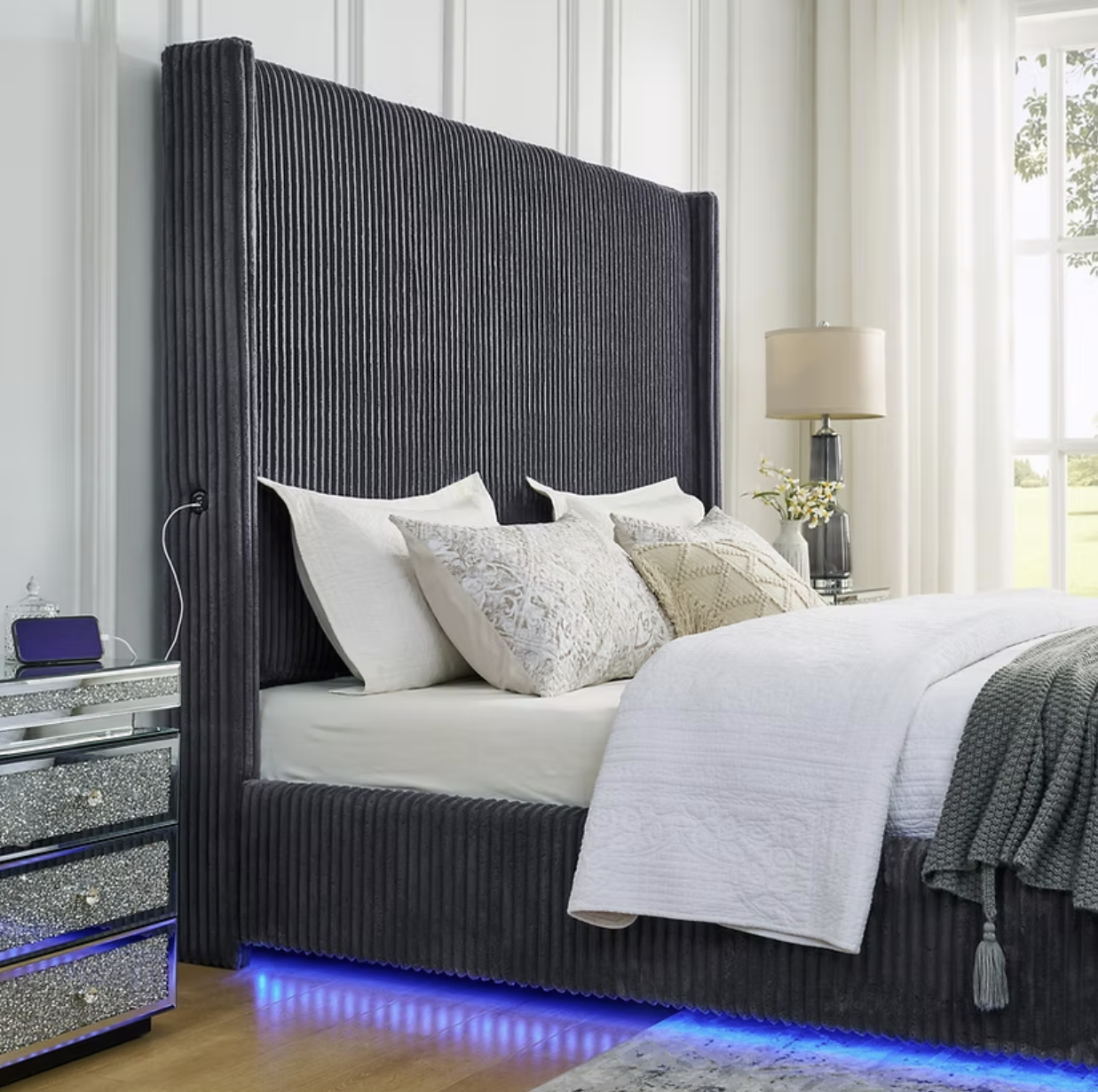 B300 Belinda Grey Velvet Bed Frame