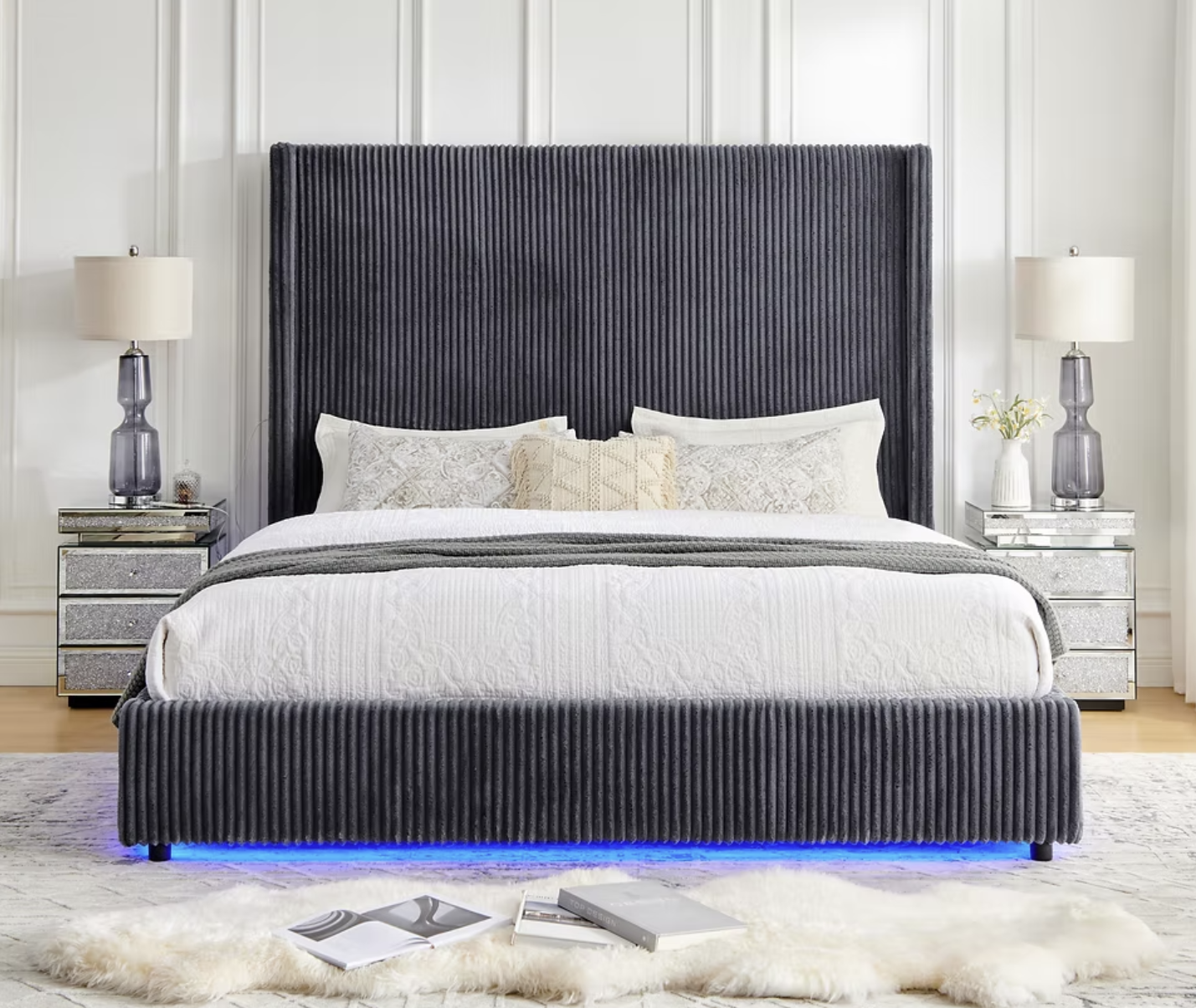 B300 Belinda Grey Velvet Bed Frame