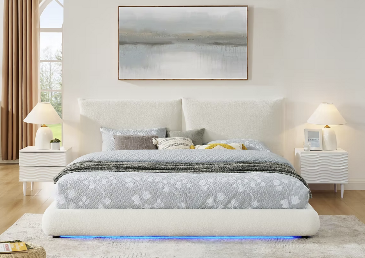 B200 Zima White Fabric Bed Frame
