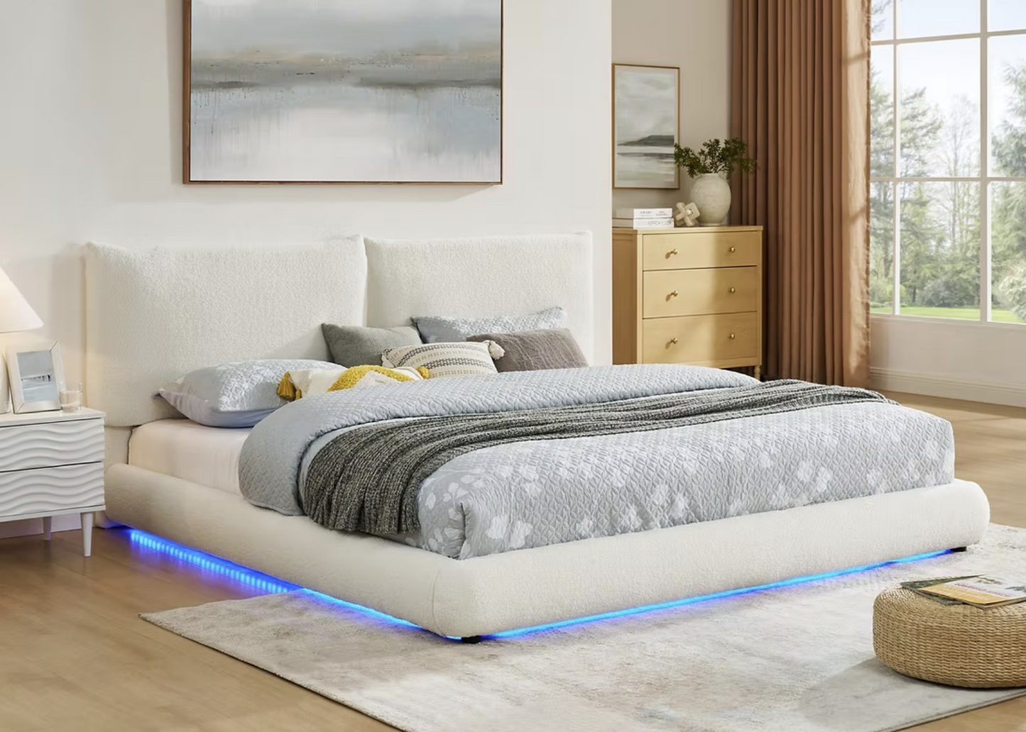B200 Zima White Fabric Bed Frame