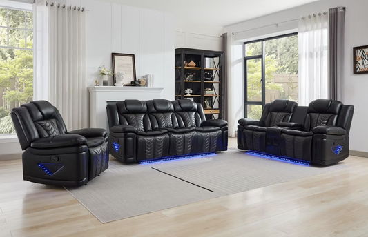 S2025 Innova Black Leather Reclining Sofa Set