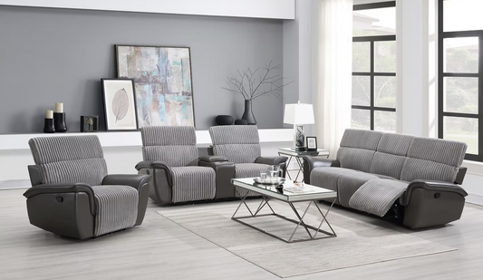 S9112 Twist Grey Thick Fabric Reclining Sofa Set