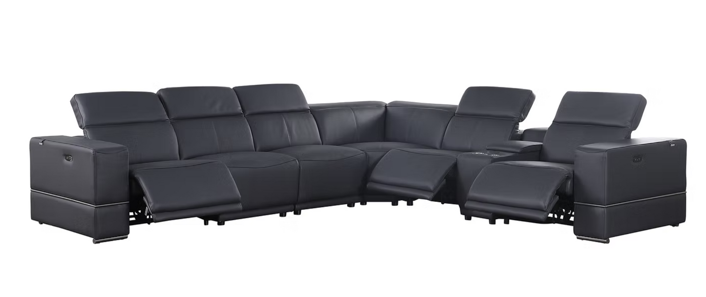 7pcs MI-1122 Franco Dark Navy Leather Power Sectional