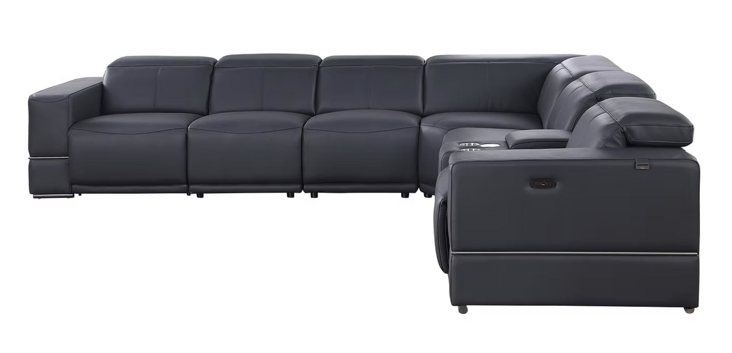 7pcs MI-1122 Franco Dark Navy Leather Power Sectional