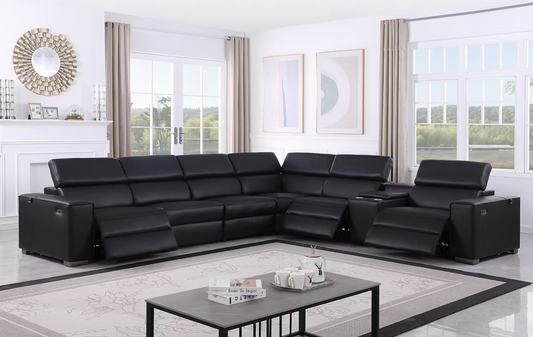 7pcs MI-631 Picasso Black Leather Power Sectional