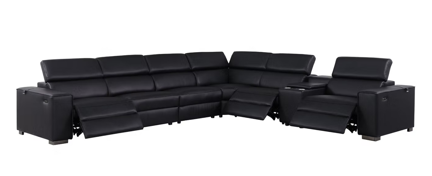 7pcs MI-631 Picasso Black Leather Power Sectional