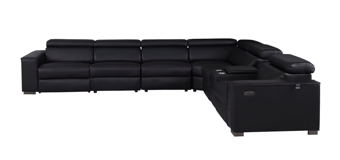 7pcs MI-631 Picasso Black Leather Power Sectional