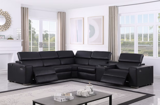6pcs MI-631 Picasso Black Leather Power Sectional