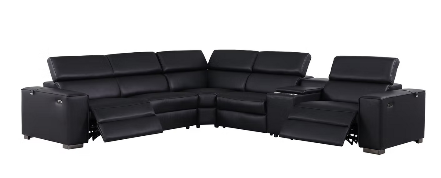 6pcs MI-631 Picasso Black Leather Power Sectional
