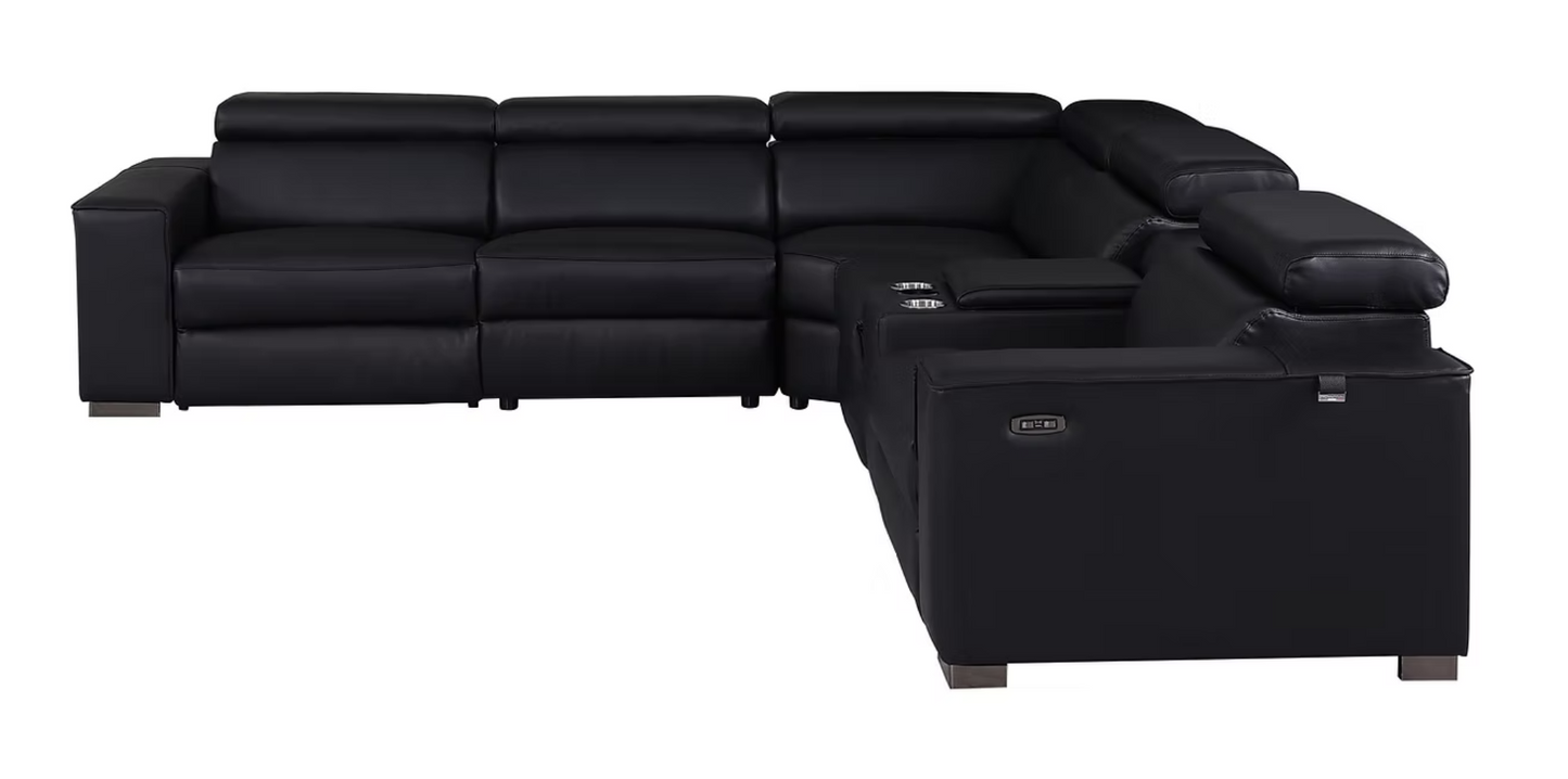6pcs MI-631 Picasso Black Leather Power Sectional