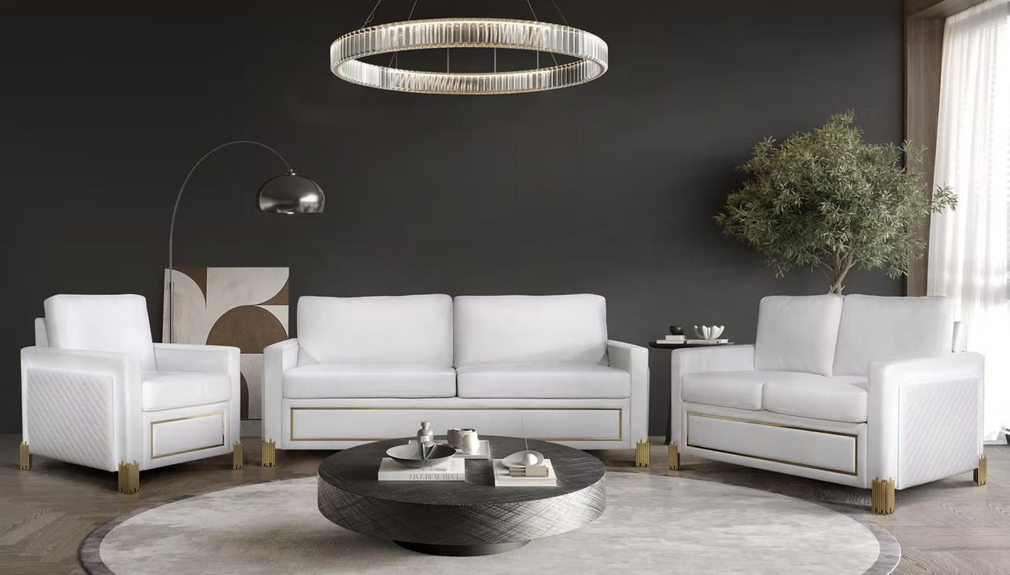 3pcs or 2pcs S9060 Glamor White Velvet Sofa, Loveseat & Chair