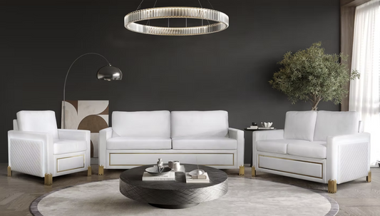 3pcs or 2pcs S9060 Glamor White Velvet Sofa, Loveseat & Chair