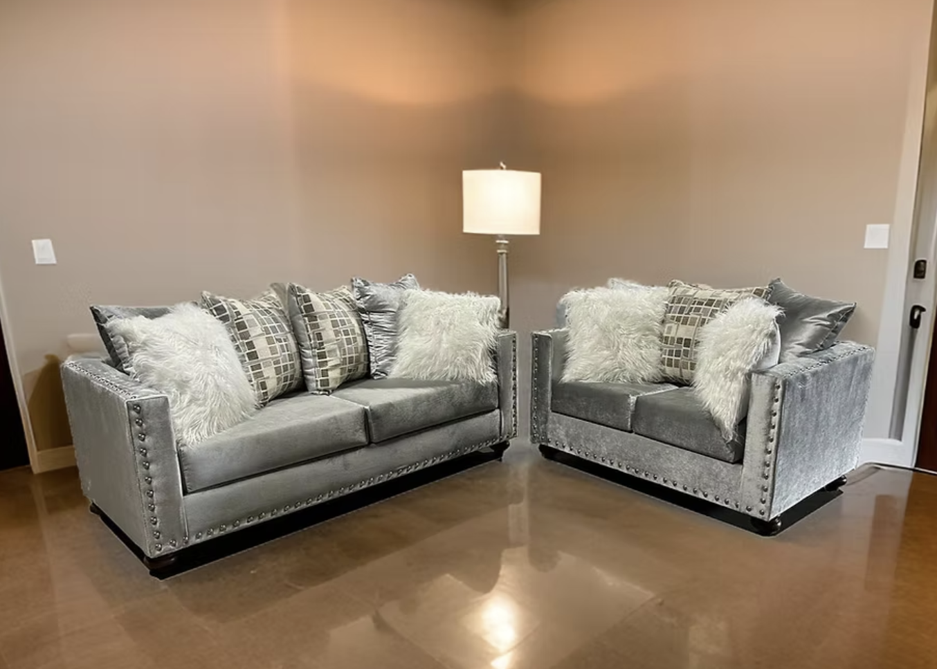 S315 Silver Velvet Sofa & Loveseat