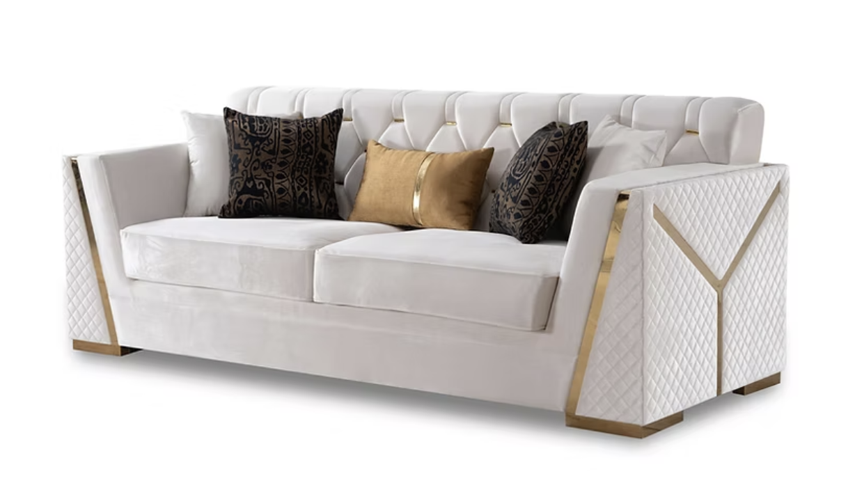 3pcs or 2pcs S2401 Hilena White & Gold Sofa, Loveseat & Chair