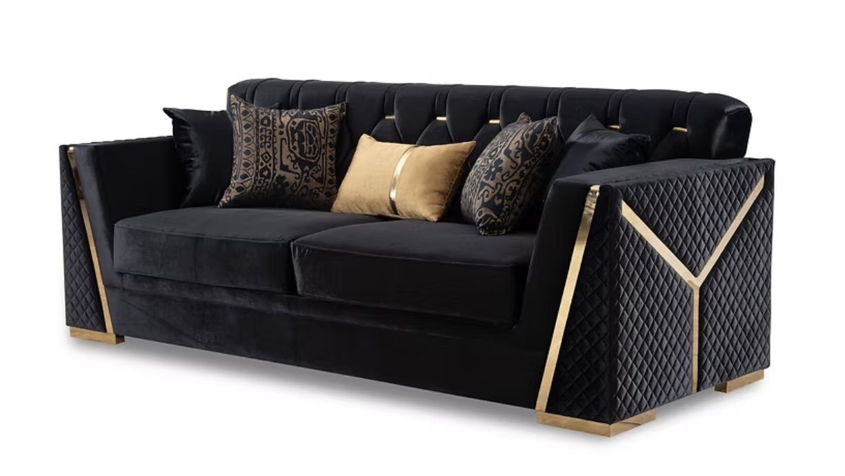 3pcs or 2pcs S2401 Hilena Black & Gold Sofa, Loveseat & Chair