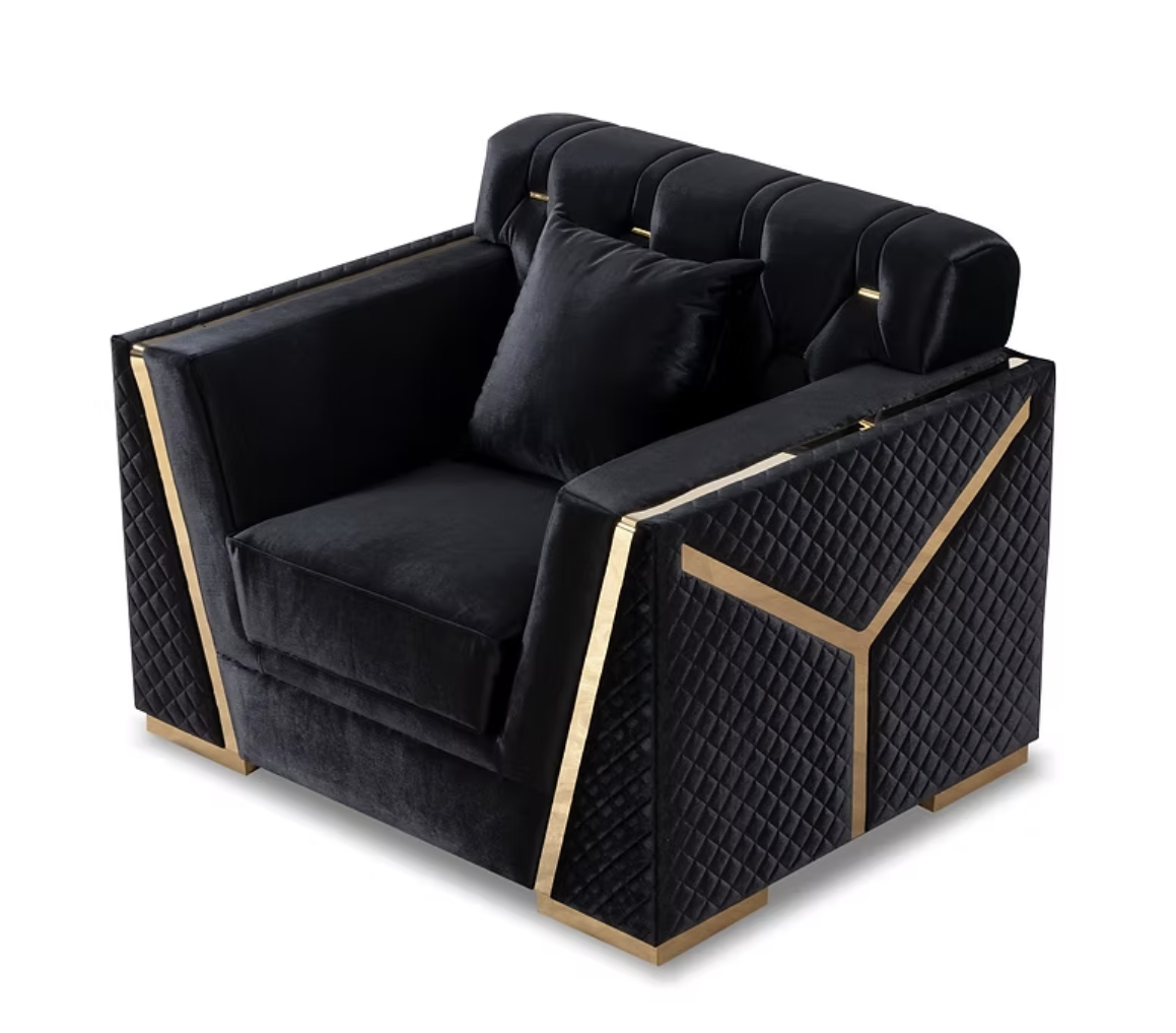 3pcs or 2pcs S2401 Hilena Black & Gold Sofa, Loveseat & Chair
