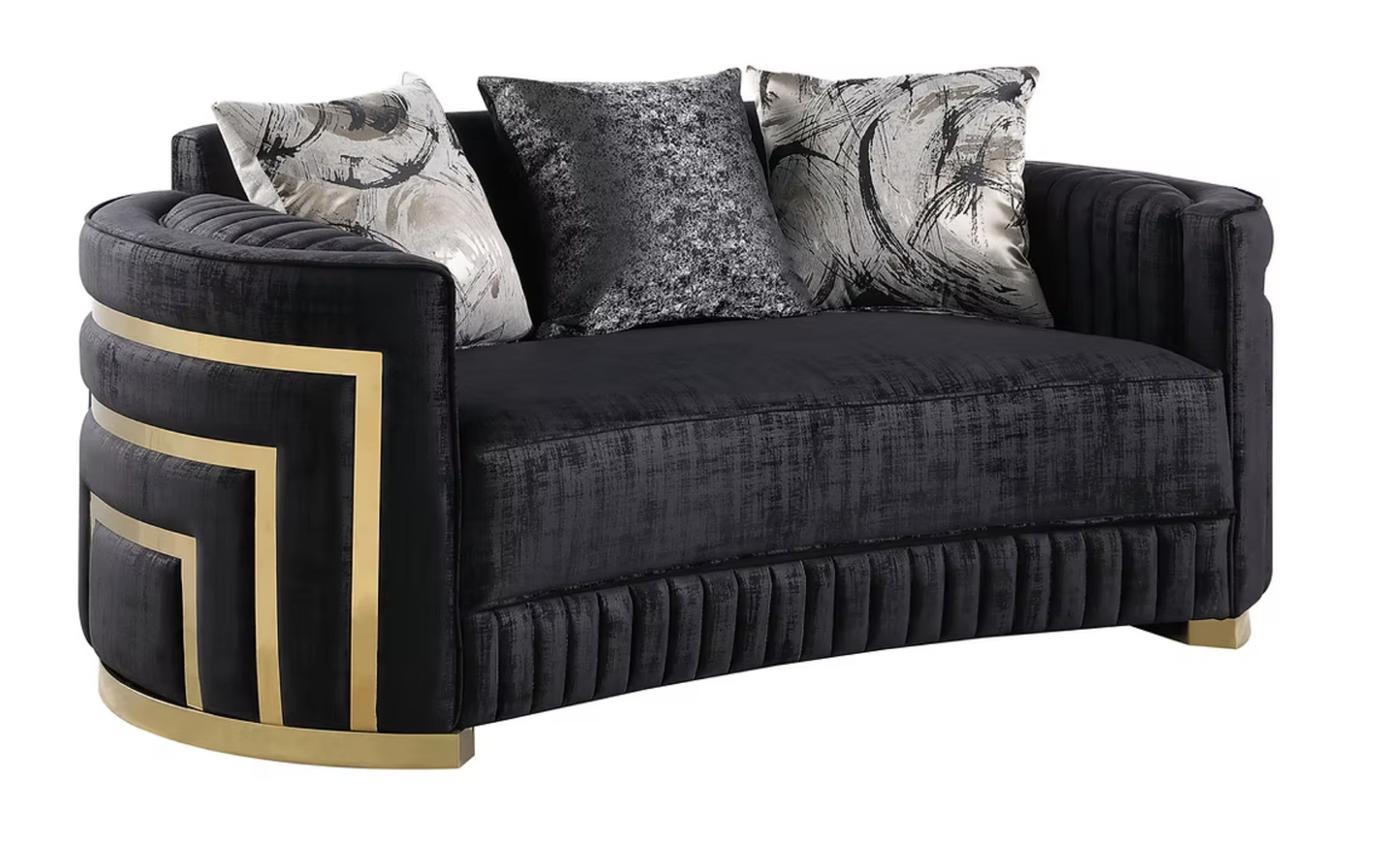 3pcs or 2pcs S3300 Minerva Black Velvet Sofa, Loveseat & Chair