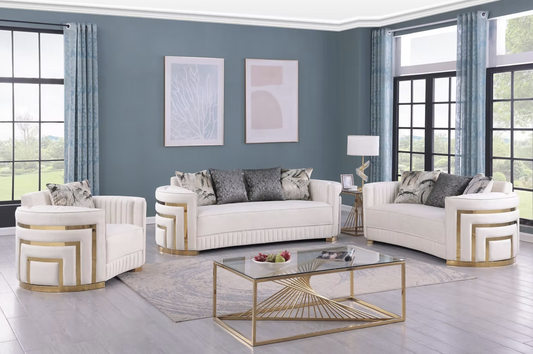3pcs or 2pcs S3300 Minerva Cream Velvet Sofa, Loveseat & Chair