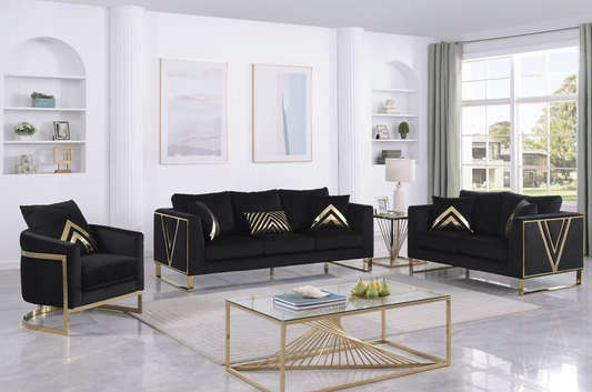 3pcs or 2pcs S1300 Vista Bonita Black Velvet Sofa Loveseat & Chair