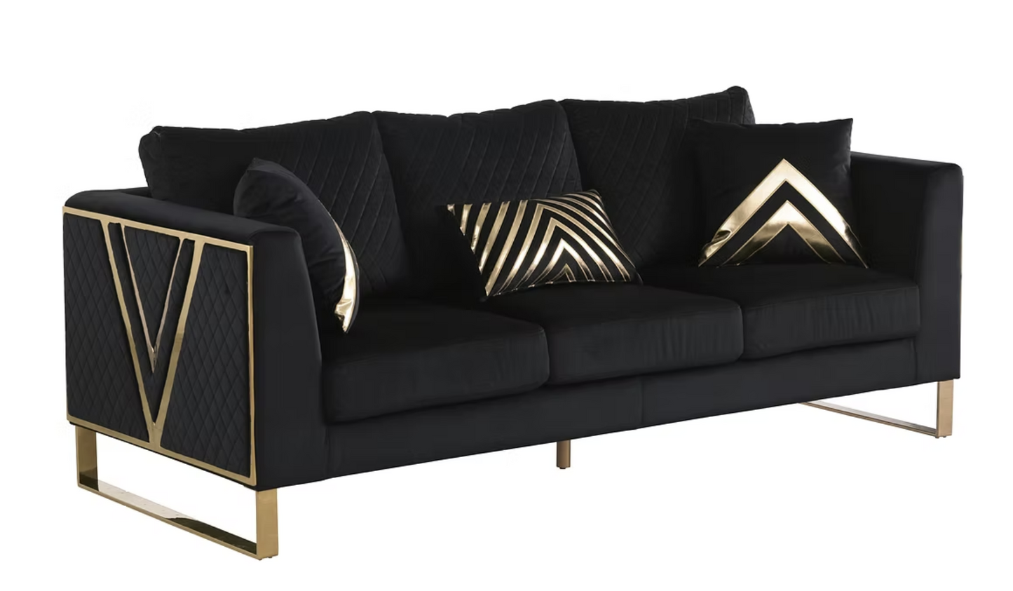 3pcs or 2pcs S1300 Vista Bonita Black Velvet Sofa Loveseat & Chair