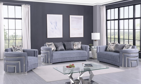 3pcs or 2pcs S3300 Minerva Grey Velvet Sofa, Loveseat & Chair