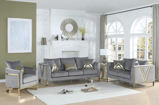 3pcs or 2pcs S1300 Vista Bonita Grey Velvet Sofa Loveseat & Chair