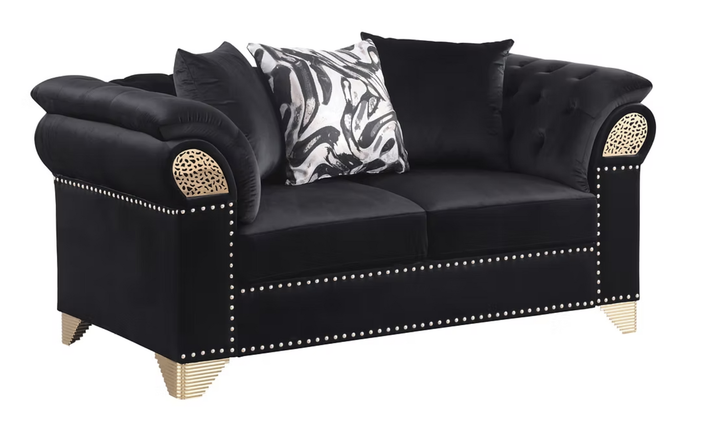S3600 Emma Black Velvet Sofa & Loveseat