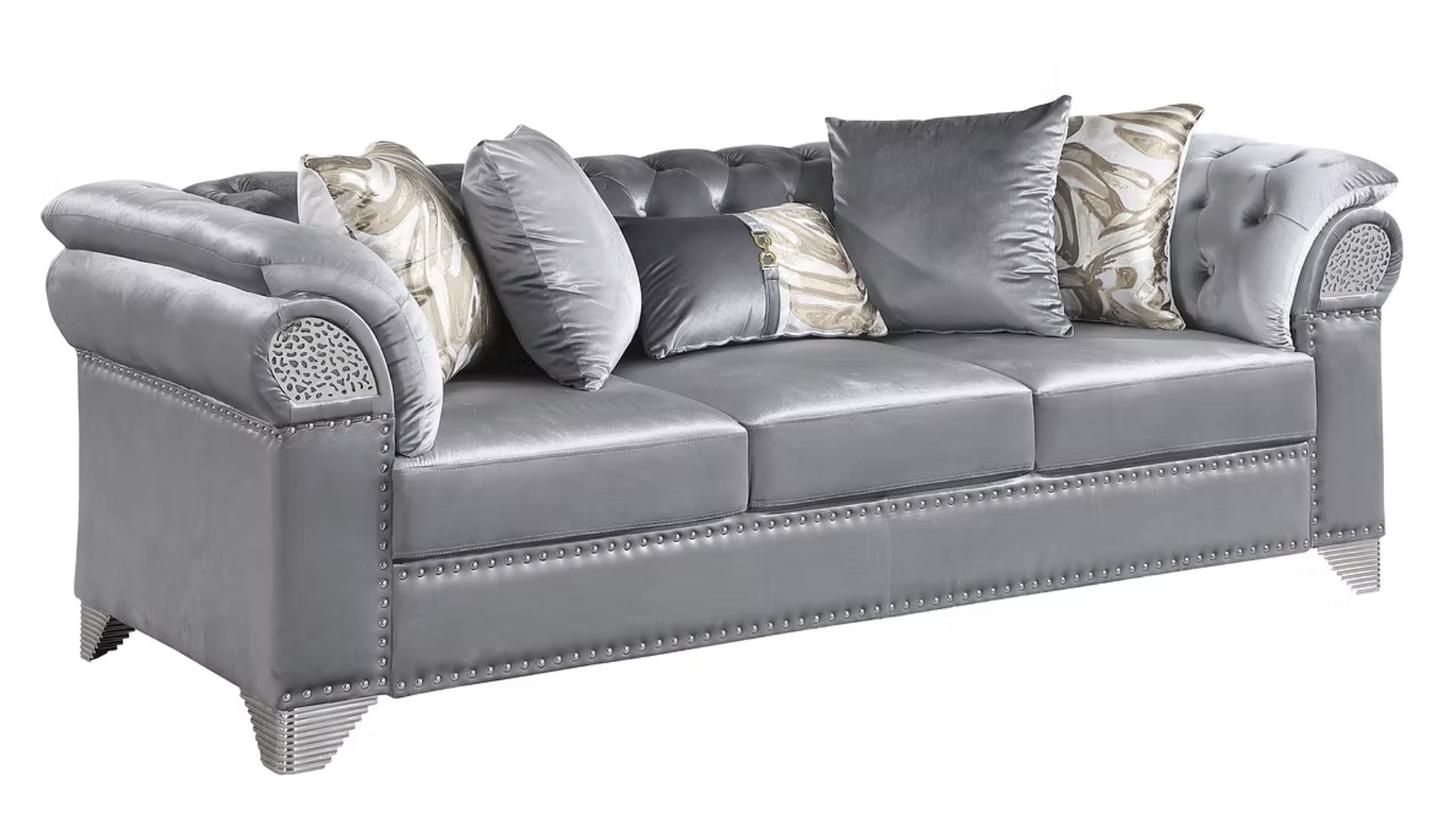 3pcs or 2pcs S3600 Emma Grey Velvet Sofa, Loveseat & Chair
