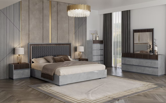 5pcs Cindy Grey High Gloss Italian Bedroom Set