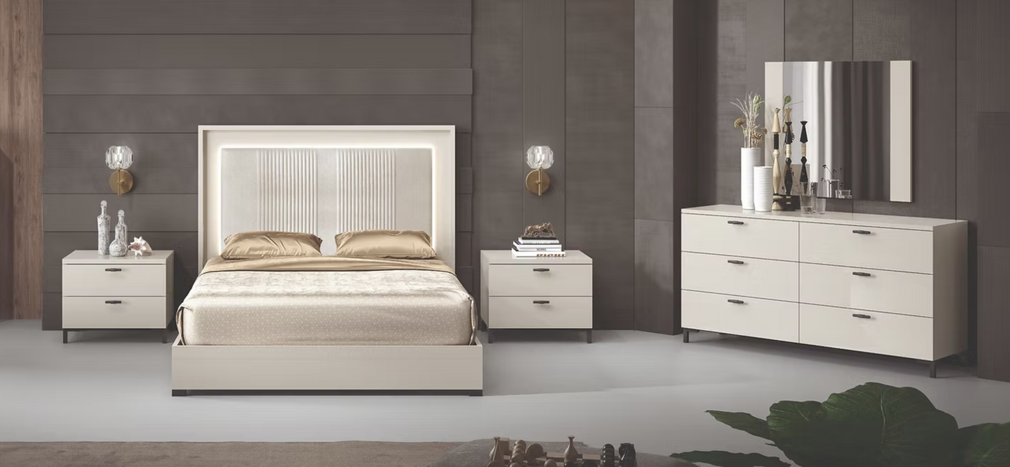 5pcs Carina Cream High Gloss Italian Bedroom Set