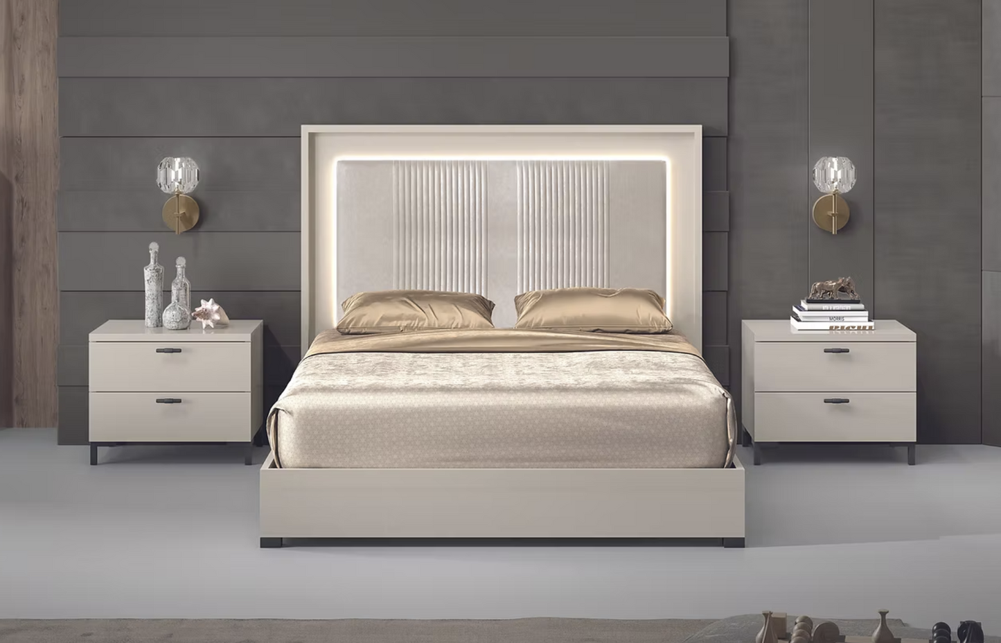 5pcs Carina Cream High Gloss Italian Bedroom Set