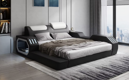 B126 Matrix Black & White Platform Bed Frame