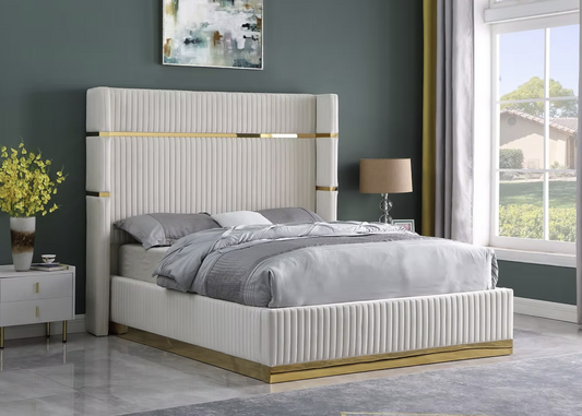 Aspen Cream Velvet Platform Bed Frame