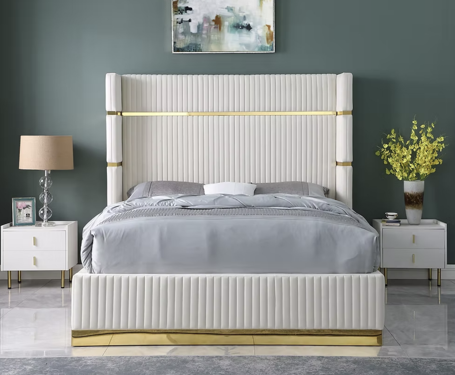Aspen Cream Velvet Platform Bed Frame