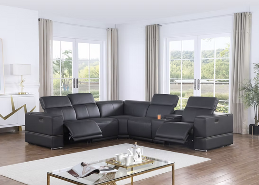 6pcs MI-1122 Franco Dark Navy Leather Power Sectional