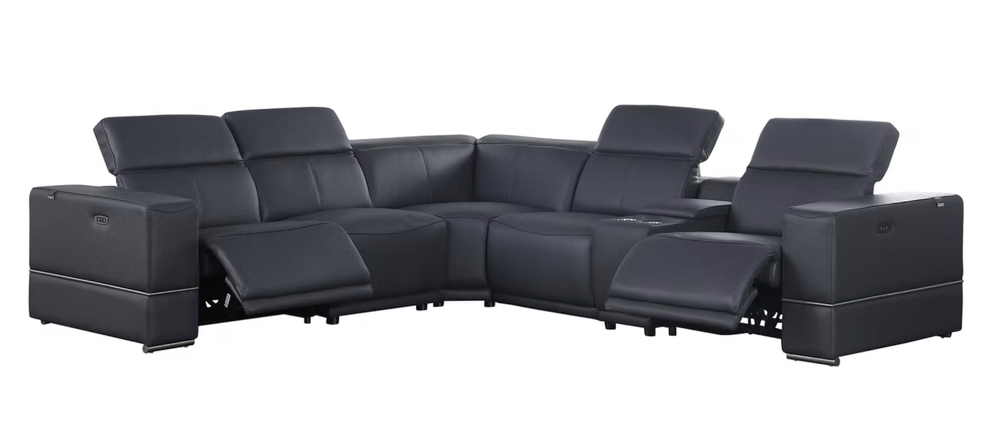 6pcs MI-1122 Franco Dark Navy Leather Power Sectional