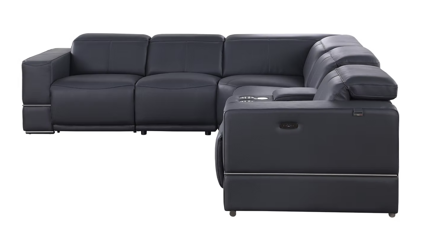6pcs MI-1122 Franco Dark Navy Leather Power Sectional