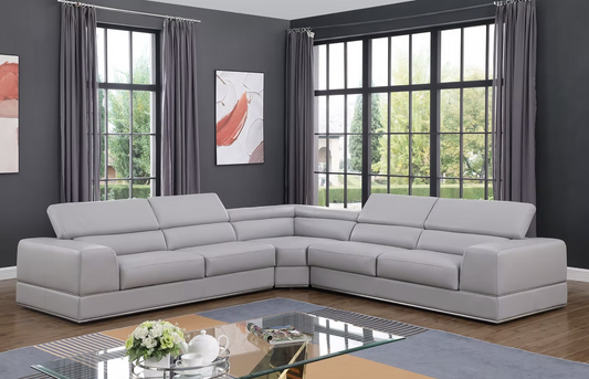 3pcs MI-5106A Pella Light Grey Italian Leather Sectional