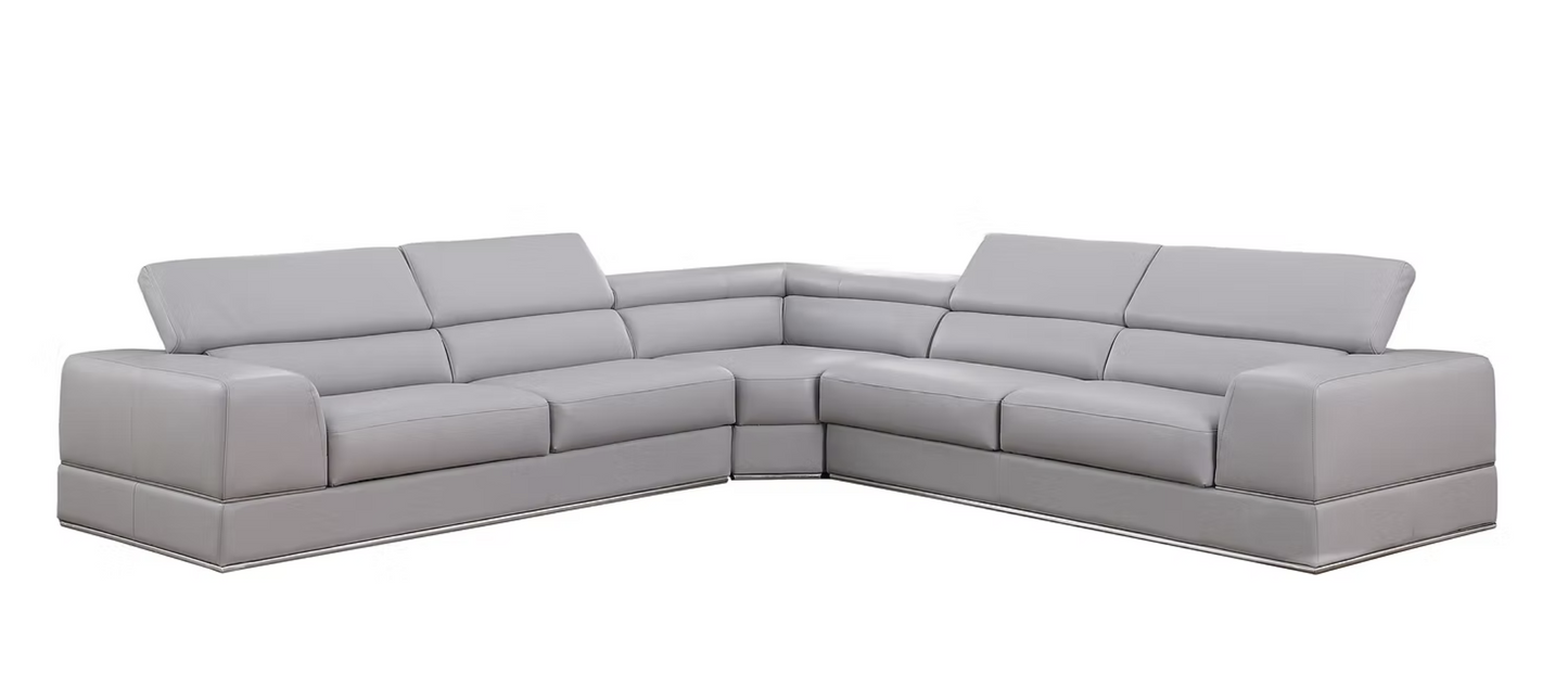 3pcs MI-5106A Pella Light Grey Italian Leather Sectional