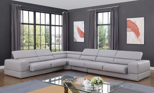 4pcs MI-5106A Pella Light Grey Italian Leather Sectional