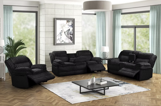3pcs S3939 Mellow Black Reclining Sofa Set