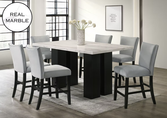 D1236 Valentino Grey Genuine Marble Dining Set