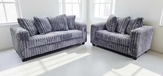 S300 Gia Grey Stripe Fabric Sofa & Loveseat
