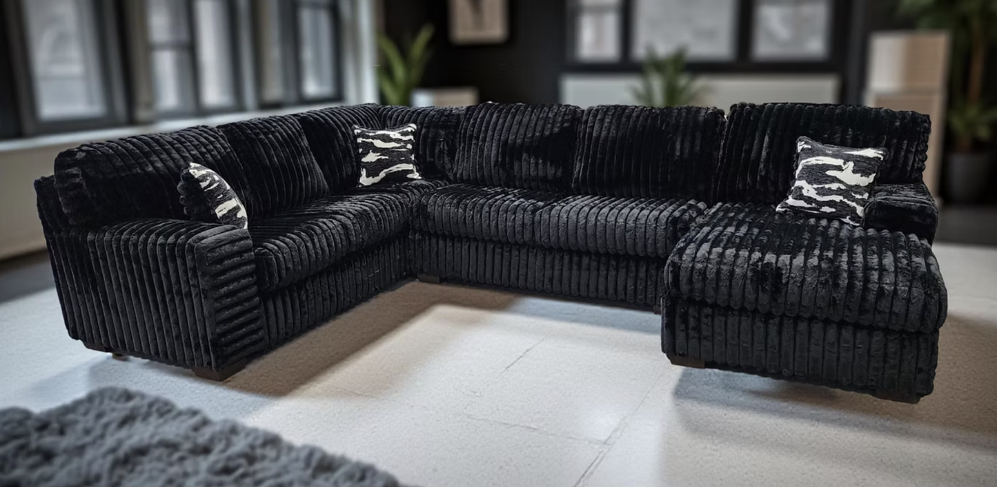 S319 Austin Black Stripe Fabric Oversized Sectional