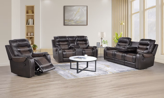 3pcs S1988 Phoenix II Brown Leather Reclining Sofa Set
