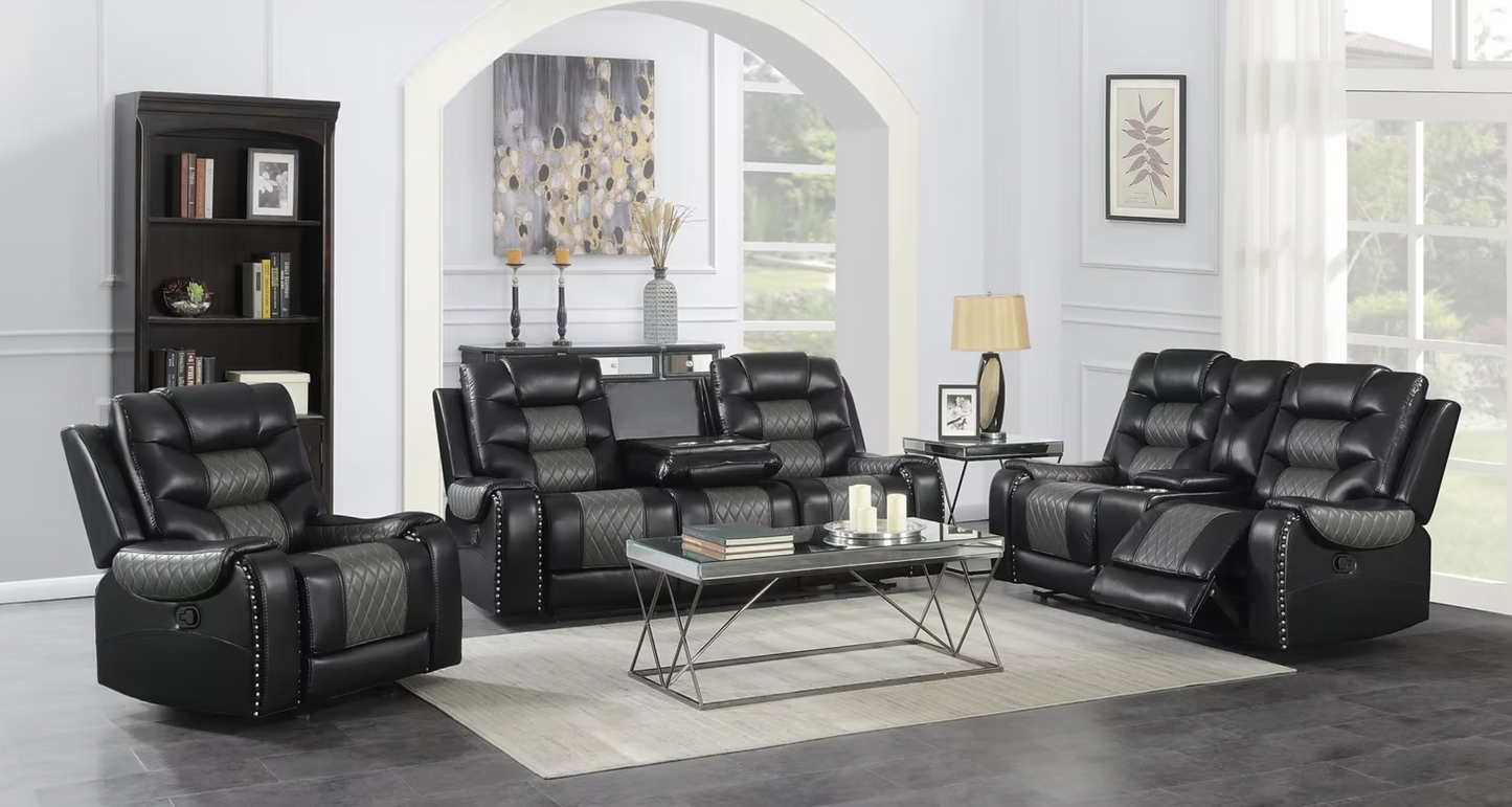 3pcs S1988 Phoenix II Two-Tone Black Leather Reclining Sofa Set