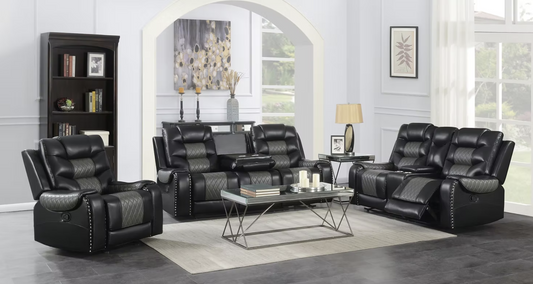 3pcs S1988 Phoenix II Two-Tone Black Leather Reclining Sofa Set